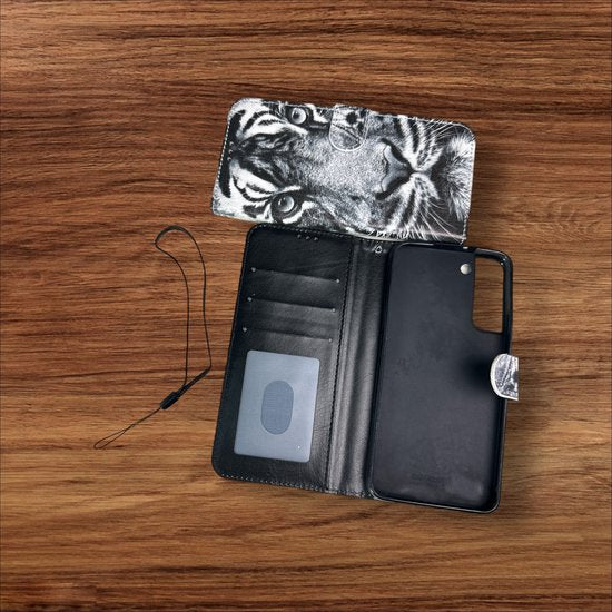 Samsung Galaxy S22 Plus Hoesjes – Portemonnee Book Case – Pasjeshouder – Magneetsluiting – Tijgerprint-Ilumina Benelux