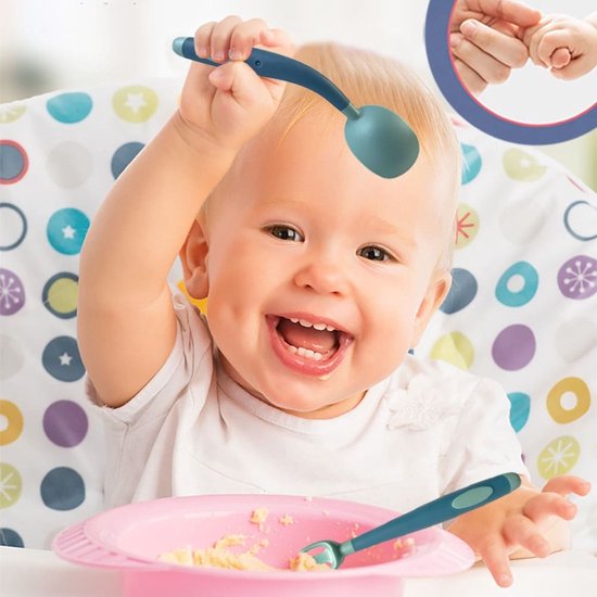 Babylepel en vork set – Siliconen bestek – BPA-vrij – Magnetron & vaatwasserbestendig – Roze-Kinderbestekset-Ilumina Benelux