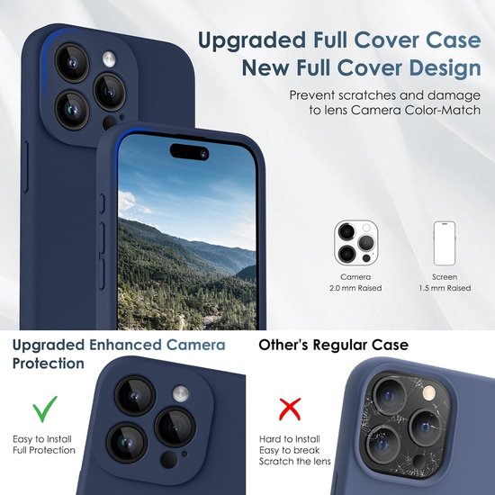iPhone 15 Plus Hoesjes – Liquid Siliconen Backcover – Flexibele TPU – Camera Allround Bescherming – Blauw-Ilumina Benelux