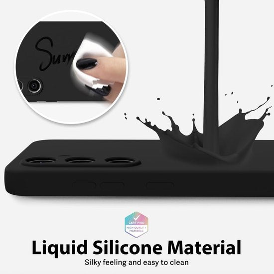 Shockproof Backcover - Liquid Silicone Soft Hoesje + 2x Screenprotector - Geschikt voor: Samsung Galaxy A34 - Zwart