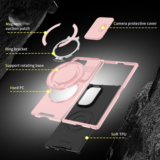Samsung Galaxy Z Fold 7 Hoesjes – Hybrid Backcover met Ringstand – MagSafe Compatibel – Roze-Ilumina Benelux