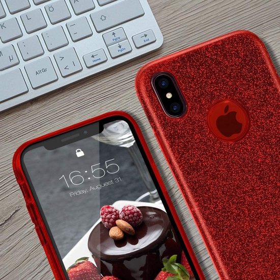 Samsung Galaxy M21 Hoesjes – Glitters TPU Siliconen Backcover – BlingBling Cover – Rood-Ilumina Benelux