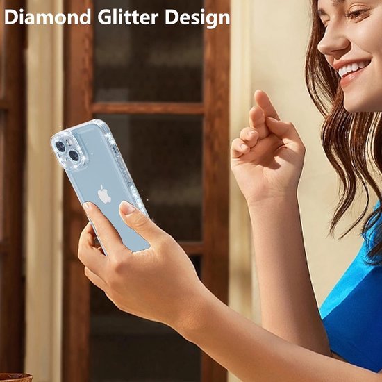iPhone 14 Plus Hoesjes – Siliconen Backcover – Glitter Design – Flexibel – Transparant/Zilver-Ilumina Benelux