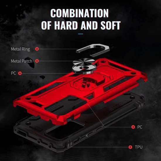 Xiaomi 12/12X Hoesjes – Ring Armor Backcover – 360° Draaibare Standaard – Magneet – Rood-Ilumina Benelux