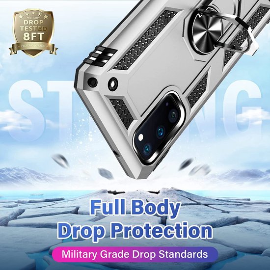 Samsung Galaxy S20 Hoesjes – Anti-Shock Hybride Ring Armor Backcover – Schokbestendig – Zilver-Ilumina Benelux