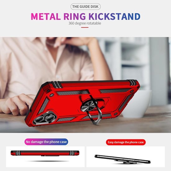 Samsung Galaxy A06 Hoesjes – Hybride Ring Armor Backcover – Schokbestendig – Anti-Shock – Rood-Ilumina Benelux
