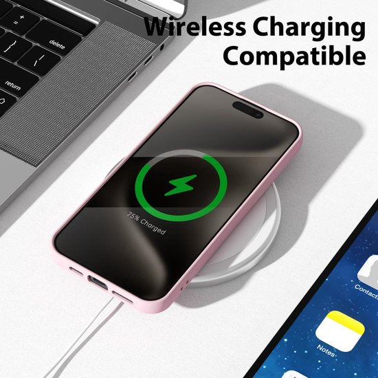 iPhone 15 Pro Hoesjes – Liquid Siliconen Backcover + Screenprotector – Camera Allround Bescherming – Lichtroze-Ilumina Benelux