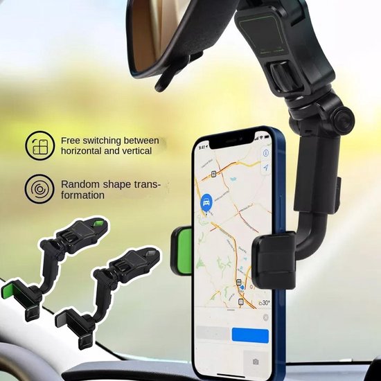 Telefoonhouder auto – 360° draaibaar – Verstelbaar – Achterbank & Achteruitkijkspiegel montage – Zwart-Ilumina Benelux