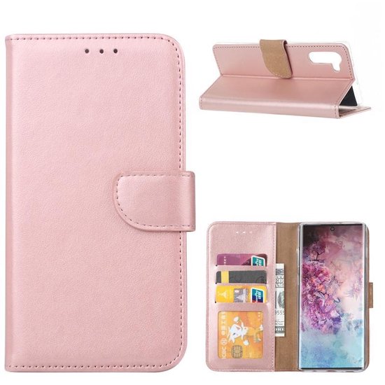 Samsung Galaxy Note 10 Hoesjes – Portemonnee Hoes – Magneetsluiting – 2x Gehard Glas Screenprotector – Roségoud-Ilumina Benelux