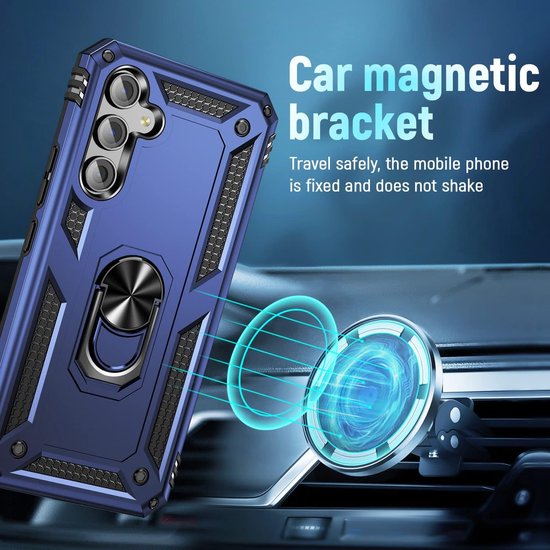 Samsung Galaxy S24 Plus Hoesjes – Anti-Shock Hybride Ring Armor Backcover – Schokbestendig – Blauw-Ilumina Benelux