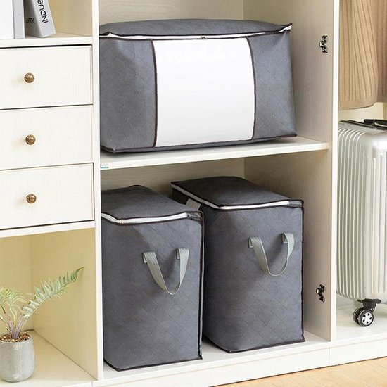 Opbergtas kleding – Set van 4 – Dekbed opbergzak – Ruimtebesparend – Voor beddengoed, handdoeken en seizoenskleding – Grijs-Opbergtas kleding-Ilumina Benelux