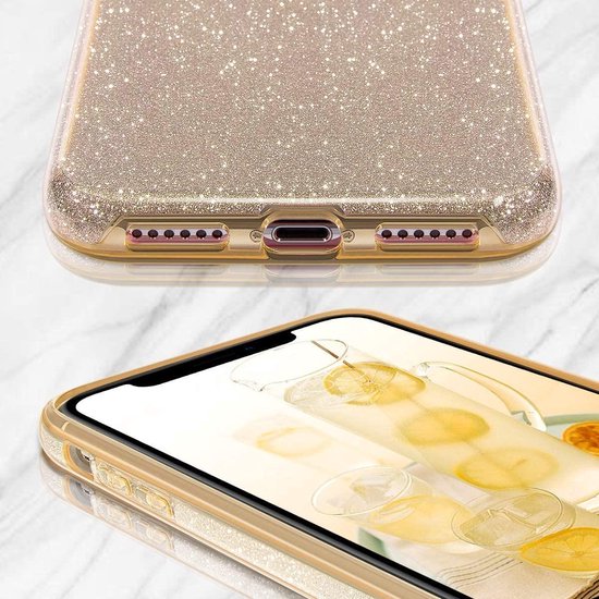 Samsung Galaxy S21 Plus Hoesjes – Siliconen TPU Backcover – Glitter BlingBling – Schokbestendig – Goud-Ilumina Benelux
