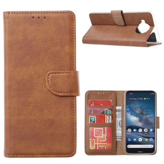Nokia 8.3 Hoesjes – Bookcase Portemonnee Hoes – Pasjeshouder – Magneetsluiting – Lichtbruin-Ilumina Benelux