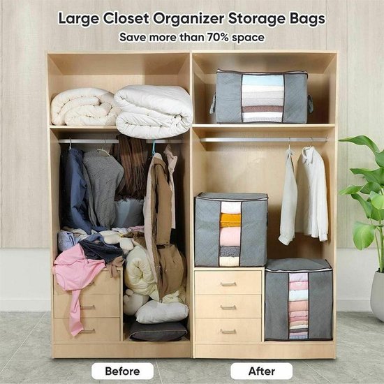 Opbergtas kleding – Set van 4 – Dekbed opbergzak – Ruimtebesparend – Voor beddengoed, handdoeken en seizoenskleding – Grijs-Opbergtas kleding-Ilumina Benelux