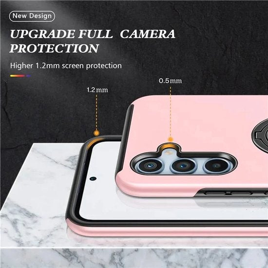 Samsung Galaxy A16 Hoesjes – Backcover met Vingerring – Grip & Standaardfunctie – Roze-Ilumina Benelux