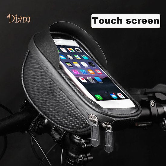 Telefoonhouder fiets – Waterdichte frametas met opbergvak – Stuurmontage – Universeel tot 6,4 inch – Zwart-Ilumina Benelux