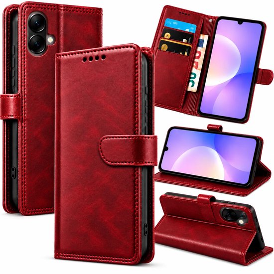 Bookcase Hoesje Geschikt voor Xiaomi Redmi A5 - Luxe PU Kalfsleer Telefoonhoes- Portemonnee Hoesje met Kaartvakken, Contant Geldvak, Magneetsluiting & Standaardfunctie - Rood