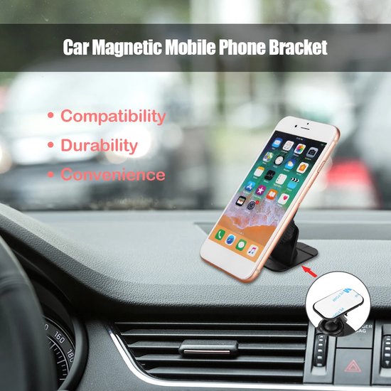 Telefoonhouder auto – Magneet – 3M plakmontage – 360° draaibaar dashboard – Set van 2 – Zwart-Ilumina Benelux