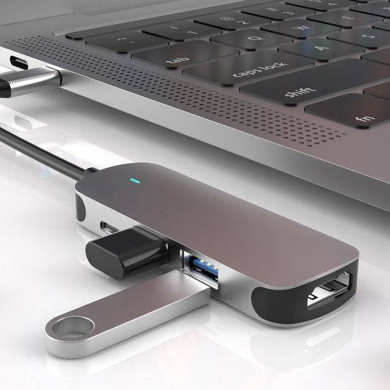 USB-C Dockingstation – 4-in-1 Type-C Hub – 4K HDMI – 2x USB 3.0 + USB-C PD – Geschikt voor MacBook/Laptop/Chromebook – Grijs-Ilumina Benelux