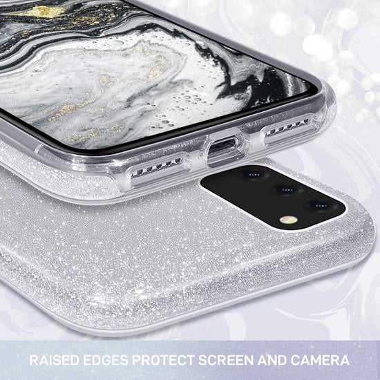 Samsung Galaxy S20 Hoesjes – Siliconen TPU Backcover – Glitter BlingBling – Schokbestendig – Zilver-Ilumina Benelux