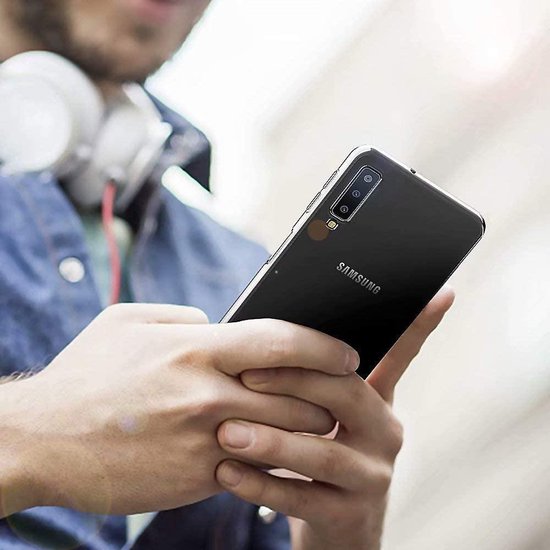 Bookcase Geschikt voor: Samsung Galaxy A60 Hoesje - Anti Shock Hybrid Case & 2X Tempered Glas Combi - Transparant