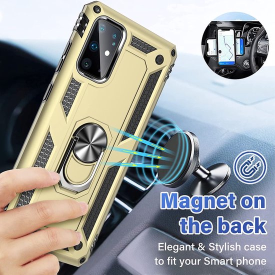 Samsung Galaxy S20 Plus Hoesjes – Ring Armor Backcover – 360° Draaibare Standaard – Magneet – Goud-Ilumina Benelux