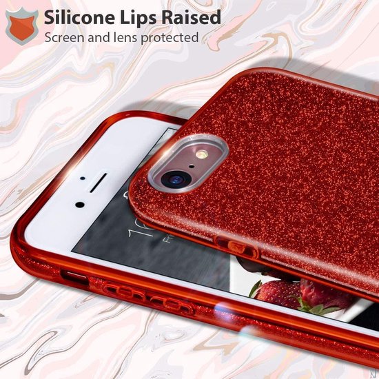 iPhone 8 Plus / 7 Plus Hoesjes – Siliconen TPU Backcover – Glitters BlingBling – Rood – BlingBling Cover-Ilumina Benelux