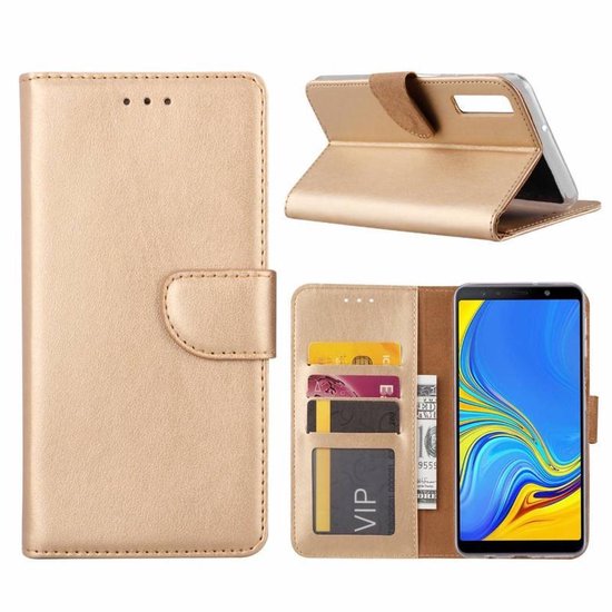 Samsung Galaxy A9 2018 Hoesjes – Portemonnee Hoes – Magneetsluiting – 2x Gehard Glas Screenprotector – Goud-Ilumina Benelux