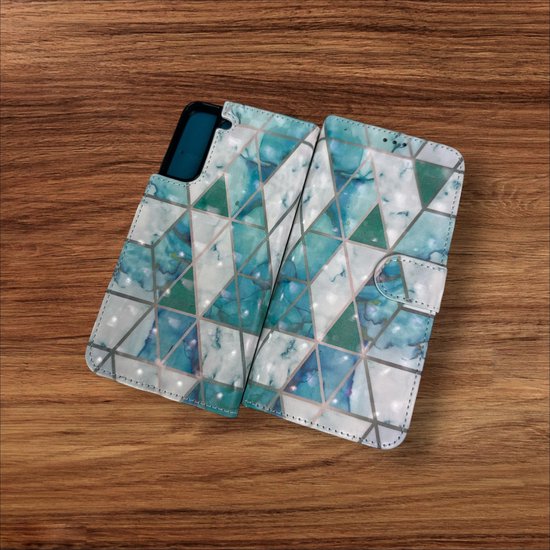 Samsung Galaxy S22 Hoesjes – Portemonnee Book Case – Pasjeshouder – Marmer Print – Zwart