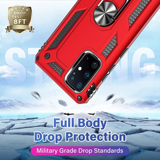 Samsung Galaxy S20 Plus Hoesjes – Ring Armor Backcover – 360° Draaibare Standaard – Magneet – Rood-Ilumina Benelux