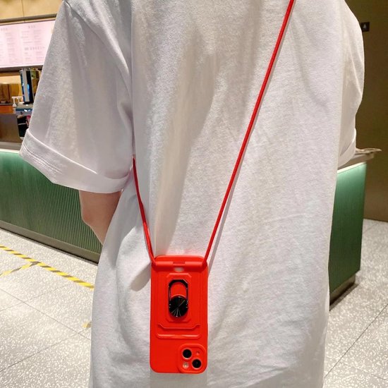 Samsung Galaxy A73 5G Hoesjes – Crossbody Koord – Siliconen Backcover – Pasjeshouder – Rood-Ilumina Benelux