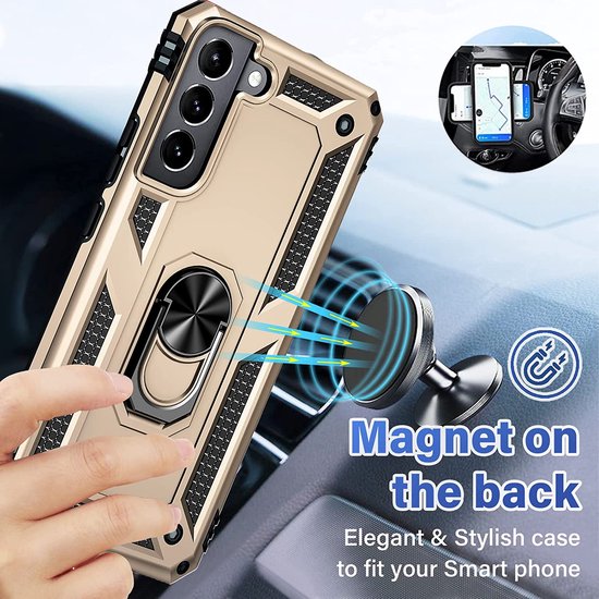 Samsung Galaxy S22 Hoesjes – Anti-Shock Hybride Ring Armor Backcover – Schokbestendig – Goud-Ilumina Benelux