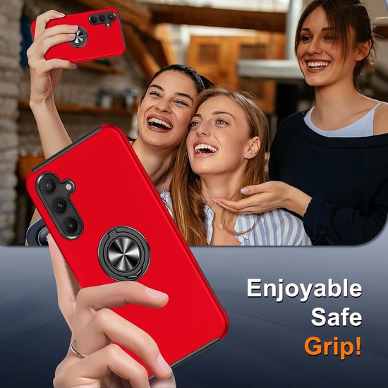 Samsung Galaxy A15 Hoesjes – Shockproof Backcover – Inclusief Gehard Glas Screenprotector – Rood-Ilumina Benelux
