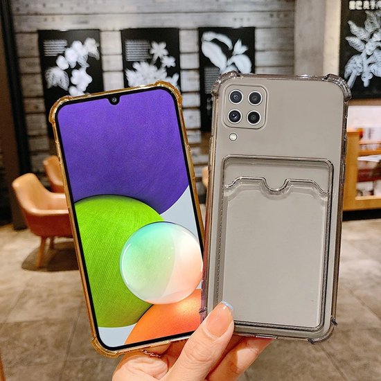 Schokbestendig TPU Hoes Kaarthouder Geschikt voor: Samsung Galaxy A12 - Roze - Hoesje met Pasjeshouder