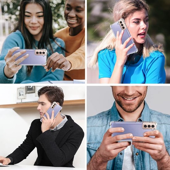 Samsung Galaxy S22 Hoesjes – Anti-Shock Siliconen Backcover – Transparant – 2 Pack Screenprotector Gehard Glas – Anti-Kras