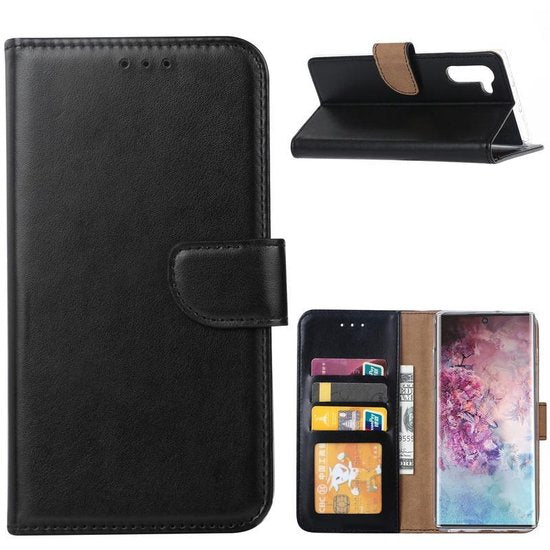 Samsung Galaxy Note 10 Hoesjes – Portemonnee Hoes – Pasjeshouder – Inclusief 2x Gehard Glas Screenprotector – Zwart-Ilumina Benelux