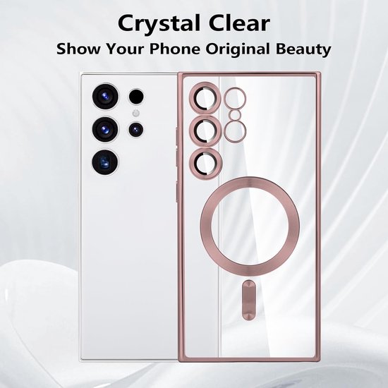 Samsung Galaxy S24 Ultra Hoesjes – Magnetische Transparante Siliconen Backcover – Camera Lens Protector – Roségoud-Ilumina Benelux