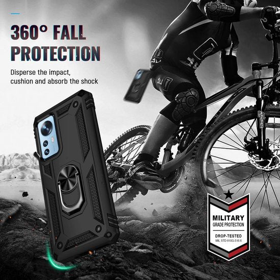 Xiaomi 12 / 12X Hoesjes – Ring Armor Backcover – 360° Draaibare Standaard – Magneet – Zwart-Ilumina Benelux