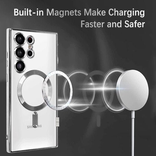 Samsung Galaxy S23 Ultra Hoesjes – Magnetische MagSafe Backcover – TPU – Camerabescherming – Zilver-Ilumina Benelux