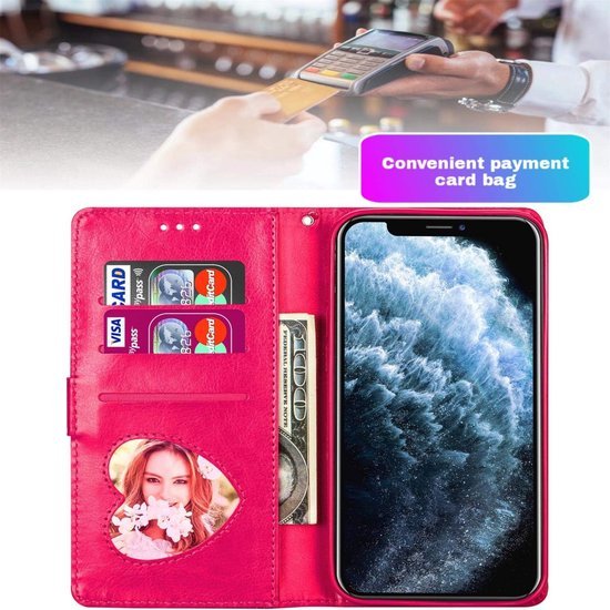 iPhone 12 Pro Max Hoesjes – Glitter Portemonnee Hoes – Rits & Koord – Pasjeshouder – Roze-Ilumina Benelux