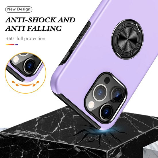 iPhone 16 Pro Max Hoesjes – Backcover met Vingerring – Magneet – Paars-Ilumina Benelux