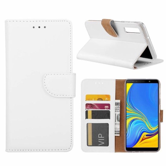 Samsung Galaxy A7 2018 Hoesjes – Portemonnee Hoes – Pasjeshouder – 2x Gehard Glas Screenprotector – Wit-Ilumina Benelux