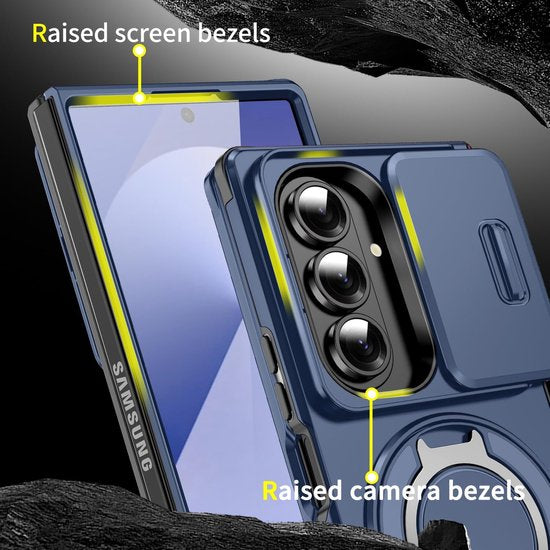 Samsung Galaxy Z Fold 7 Hoesjes – Hybrid Backcover met Ringstandaard – MagSafe Compatibel – Blauw-Ilumina Benelux