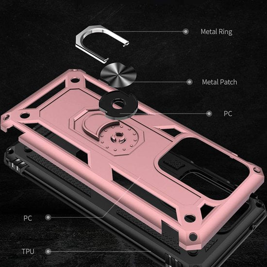 Samsung Galaxy S20 Ultra Hoesjes – Ring Armor Backcover – 360° Draaibare Standaard – Magneet – Roségoud-Ilumina Benelux