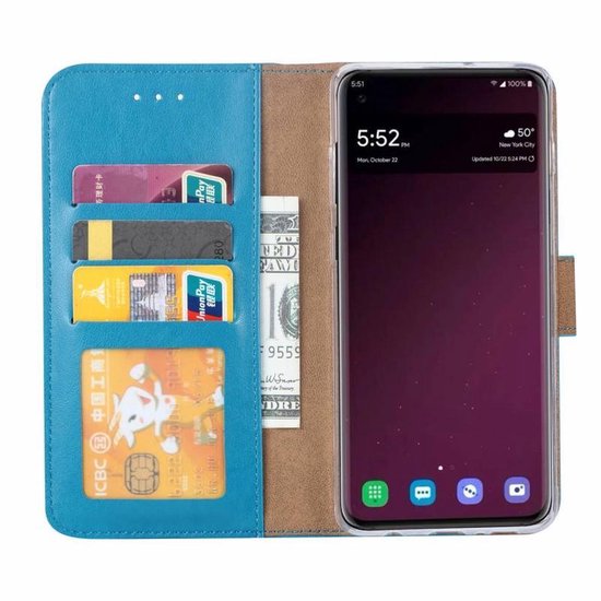 Samsung Galaxy S10+ Hoesjes – Bookcase Portemonnee Hoes – Magneetsluiting – 2x Gehard Glas Screenprotector – Turquoise-Ilumina Benelux