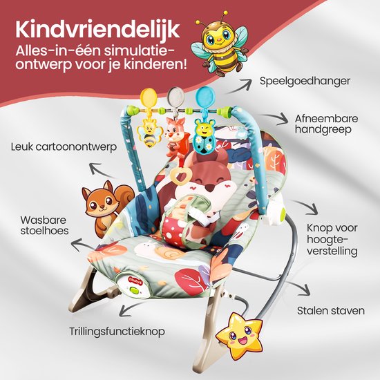 Wipstoel baby – Velox Goods VL-514 – Trillingen & muziek – Verstelbare rugleuning en speelboog – Inklapbaar – Grijs/Beige-Wipstoel-Ilumina Benelux