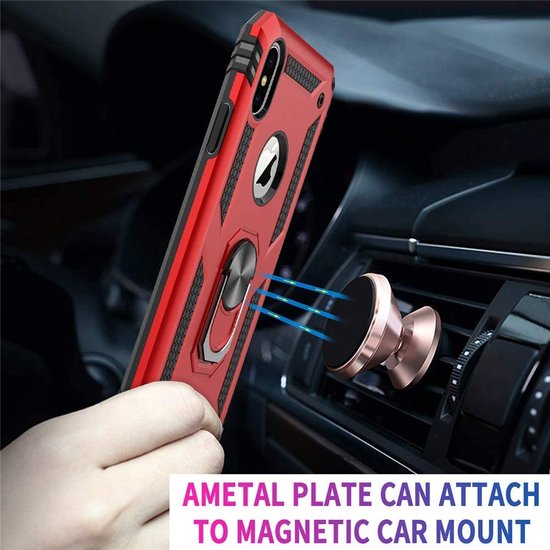 iPhone XS Max Hoesjes – Ring Armor Backcover – 360° Draaibare Kickstand Ring – Magneet – Rood-Ilumina Benelux