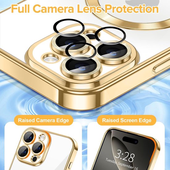 iPhone 17 Hoesjes – Backcover – MagSafe Compatibel – Camera Lens Protector + Screenprotector – Goud-Ilumina Benelux