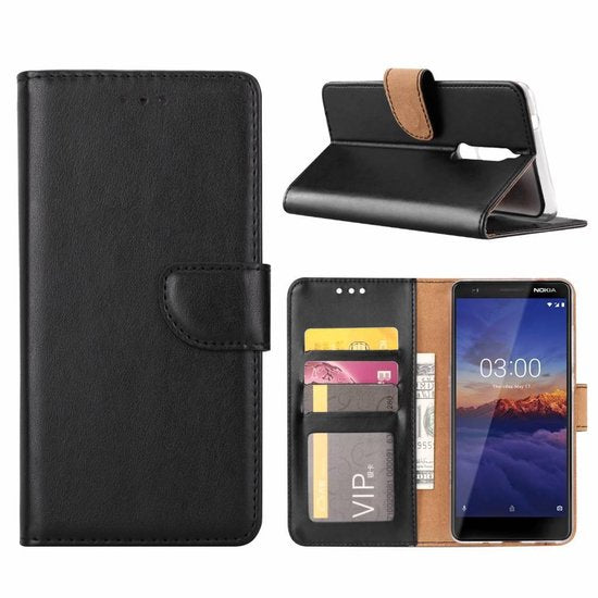 Nokia 3.1 Hoesjes – Portemonnee Hoes – Magneetsluiting – Inclusief 2x Screenprotector – Zwart-Ilumina Benelux