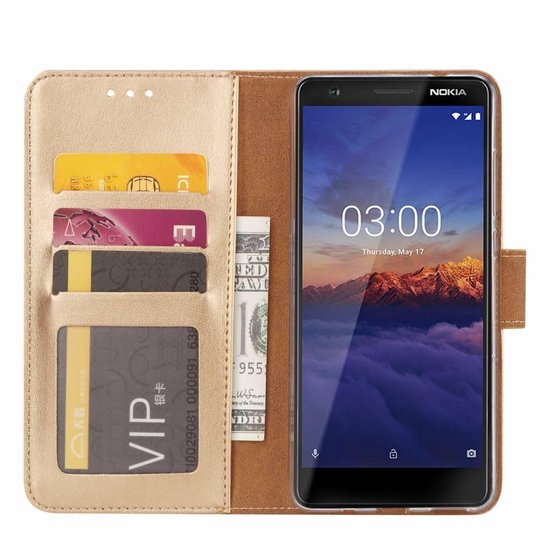 Nokia 2.2 Hoesjes – Portemonnee Hoes – Magneetsluiting – Inclusief 2x Screenprotector – Goud-Ilumina Benelux